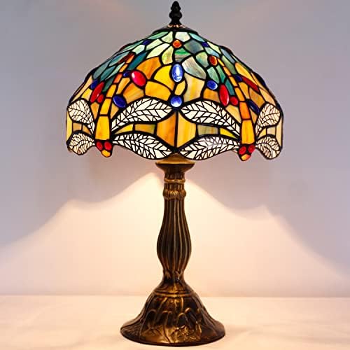 WERFACTORY Tiffany Lamp Stained Glass Dragonfly Style Table Lamp 18 Inch