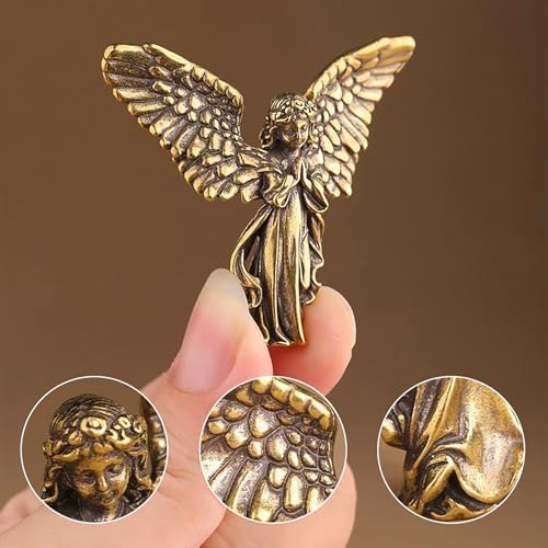 Copper Praying Baby Angel Figurine Statue Cute Memorial Wings Cherubs Sculpture Portable Mini Size Home Decorations Office Desk Decor Ornament Gift for Lover Kids Boy Girl Friends