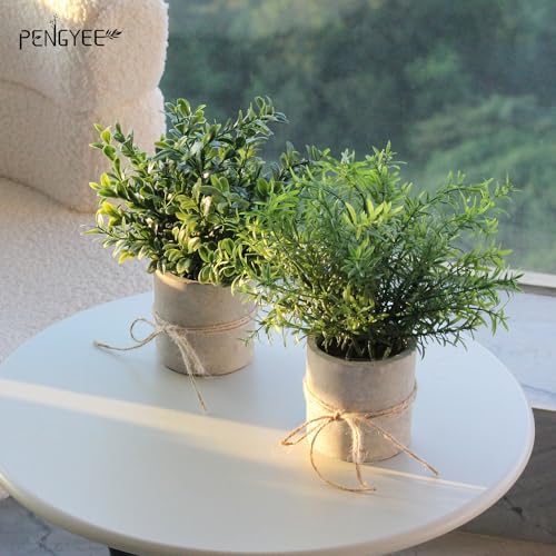 4 Pack Small Fake Plants in Pulp Pot for Home Decor