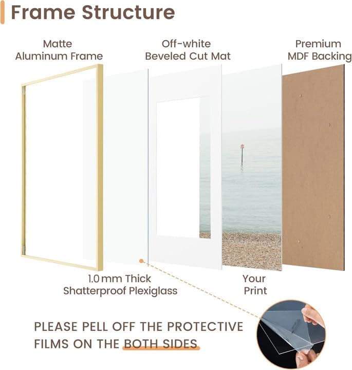 Fun Memories 5x7 Metal Picture Frame - 5 x 7 Metal Photo Frames with 4x6 Removable Mat- Ideal for Wall or Tabletop Display - Wall Hook Hanging Hardware Included (Gold, 1 Pack)