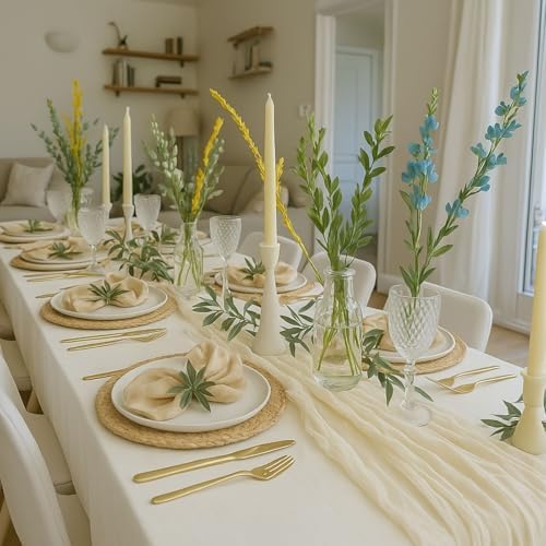 6 Pack Beige 10FT Cheesecloth Table Runner –120 Inch Soft Gauze Boho Table Runners for Baby Shower, Coastal Wedding, Modern Rustic Party Decor