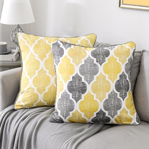 Beauoop Throw Pillow Cover 20x20 for Couch Sofa Moroccan Yellow Gray 2 Sets