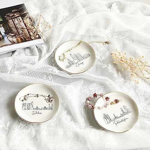 COLLECTIVE HOME - Skyline Jewelry Dish, Ceramic Trinket Dish, Landscape Jewelry Tray, Decorative City View Plate for Rings Earrings Necklaces Bracelet Watch Keys (Chicago)
