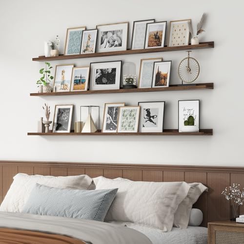 Axeman Picture Ledge Shelf, 72 Inch Walnut Floating Shelves Set of 3
