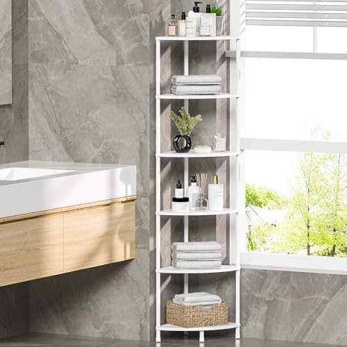 6 Tier Corner Shelf Stand, 54.4", Marble White