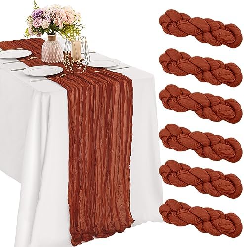 6 Pieces Terracotta 10FT Cheesecloth Table Runner Boho Gauze Fabric Table Runner Rustic Sheer Runner for Wedding Birthday Baby Shower Party Boho Table Decoration（Terracotta）