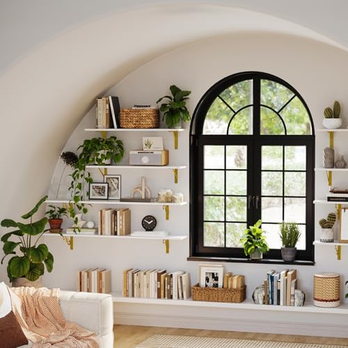 DINZI LVJ Long Wall Shelves, 47.3Inch Wooden Wall Mounted Shelves, Set of 4