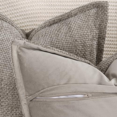 MADIZZ Decorative Chenille Velvet Throw Pillow Covers Set of 2 Soft Boho Textured Neutral Couch Throw Pillow for Bed Modern Farmhouse Home Decor for Sofa Livingroom Taupe 20x20 Inch