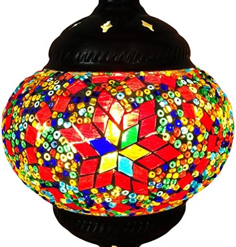SILVERFEVER Handcrafted Mosaic Turkish Lamp Moroccan Glass Table Desk Bedside Light Bronze Base with E12 Bulb (Star of David Burgundy Aladin)