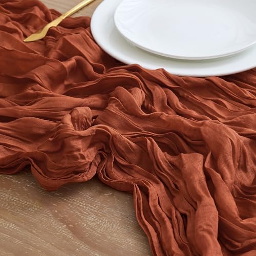Asee'm 12pcs Terracotta Fall Cheesecloth Table Runner 10FT Burnt Orange
