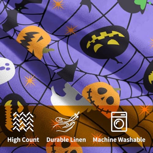 Halloween Purple Throw Pillow Covers 20x20 inch Set of 2 Humour Pumpkins Ghost Skeleton Bat Web Decorative Pillowcase Holiday Cotton Linen Pillow Cases for Home Sofa Porch Outdoor Decor
