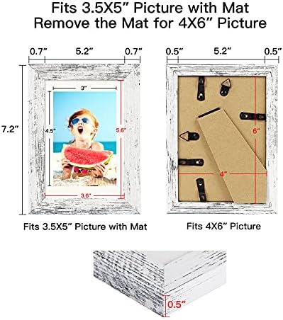 BAIJIALI 4x6 Picture Frame Distressed White Wood Pattern Set of 4,Display Pictures 3.5x5 with Mat or 4x6 Without Mat, Horizontal and Vertical Formats for Wall and Table Mounting