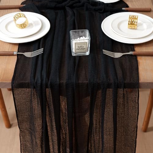 1Pcs Cheesecloth Table Runner Black 10FT Boho Gauze Cheese Cloth Table Runners 120 Inches Long Rustic Sheer for Centerpiece Home Party Christmas Wedding Baby Shower Spring Easter Decor