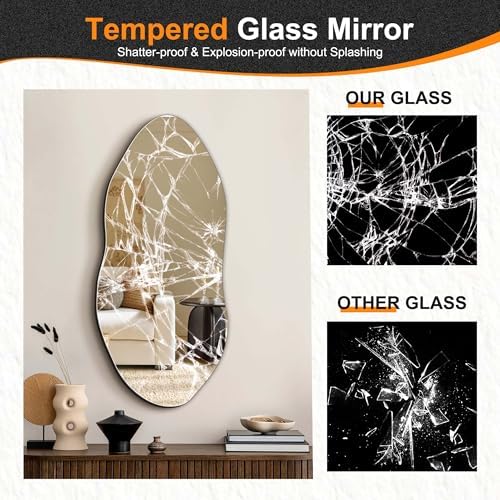 Delma Irregular Wall Mirror, 32"x14" Slim Vertical Wavy Design | Frameless, Entryway, Hallway & Bathroom, Modern Boho, Wall-Mounted
