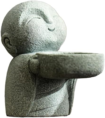 Sandstone Buddha Statue Candle & Incense Cone Holder, Small Jizo Figurine for Home Decor, Tiny Buddha Zen Monk Tealight Holder for Desk, Shelf or Nightstand, 3.5" H Mini Stone Decor Gift