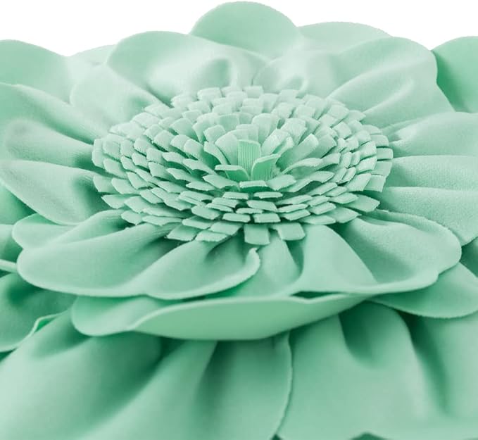 JWH Round Flower Pillow Cover with Insert Decorative Floral Velvet Pillowcase for Bedroom Bed Couch Living Room 14 Inch Mint Green