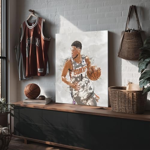 Devin Booker Basketball Canvas Wall Art, Sports Player Poster, 8x10 Inch | Abstract splash ink athletic artwork, motivational sports wall decor for teen boys room, bedroom, living room, gym or office