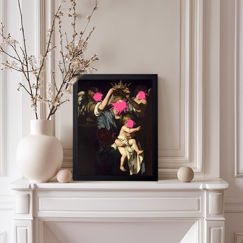 Poster Master Virgin and Child with Angels Print - Baroque Painting Poster - Altered & Pop Art - Trendy Gift for Men & Women - Wall Decor for Bedroom or Living Room - 11x14 Black Framed