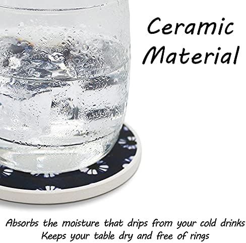 AD Set of 6 Coasters for Drinks Absorbing Round Ceramic Stone Coaster with Cork Base,Tabletop Protection Mat for Mugs and Cups,Office,Kitchen (Shibori)
