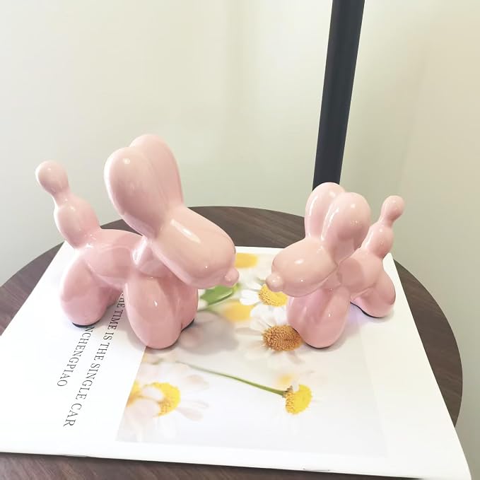 Ceramic Pink Balloon Dog Decor,Balloon Animal Statue(Medium)