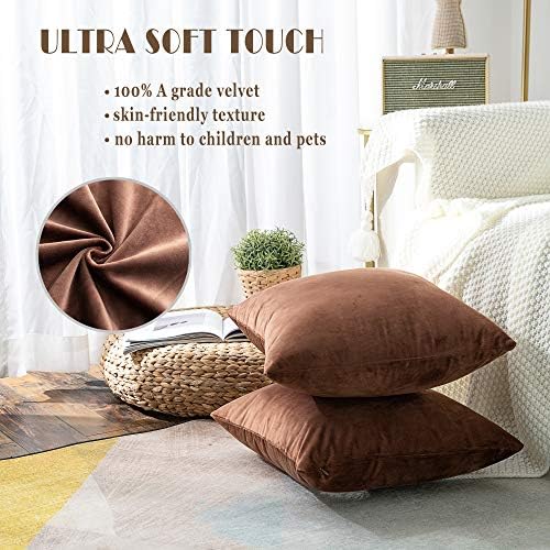 Stellhome Velvet Pillow Covers Decorative Cushion Covers for Bed Couch Sofa Bench, 16 x 16 inch (40 x 40 cm), Chocolate, Pack of 2
