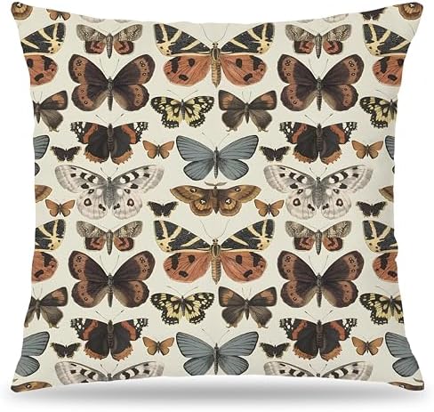 Butterfly Pillow Covers 18x18, Vintage Moth Cottagecore Pillow Covers for Couch Bed, Cottagecore Room Decor, Butterfly Gifts for Women