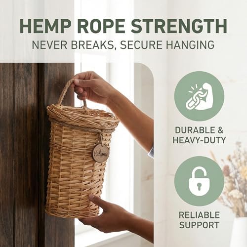 Hiceeden Wicker Hanging Wall Basket, Woven Front Door Flower Basket, Flat Hanging Storage Basket Wall Decor for Home, Garden, Pantry, Farmhouse