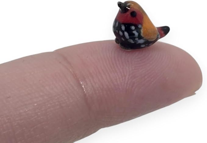WitnyStore Tiny ½ Inch Red Avadavat Strawberry Finch Bird Figurine - Miniature Hand Made Painted Ceramic Birds Aves Colorful Porcelain Feathered Animals Cute Decorative Collectible Figures Décor Gifts