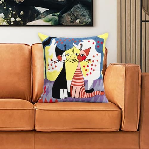 1 Pcs Embroidered Decorative Throw Pillows Covers for Sofa Decor Cushion Cases 18 x 18 Inch (Cute Cat)