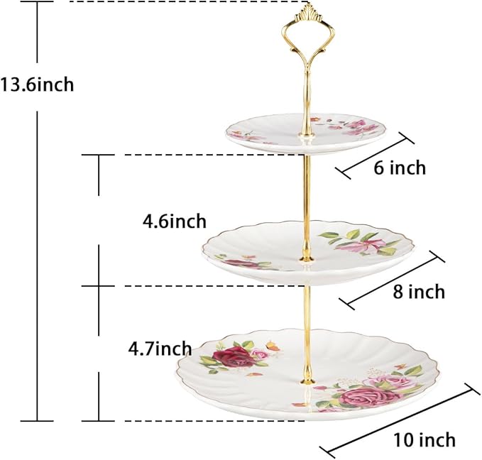Sweejar 3 Tier Ceramic Cake Stand Wedding, Dessert Cupcake Stand for Tea Party Serving Platter (Fresh Flower)