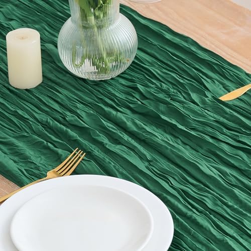 Asee'm Emerald Green Cheesecloth Table Runner Christmas 10FT Fall Rustic