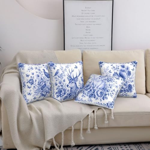 Floral and Wild Animal Throw Pillow Covers Set of 4 Decorative Soft Double Sided Print Pillow Case Farmhouse Home Decor for Living Room Sofa Couch 18x18