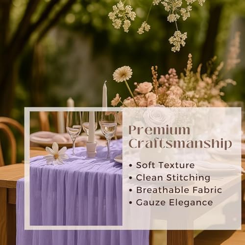 10FT Lilac Purple Cheesecloth Table Runner 120 Inch Rustic Boho Gauze Cheese Cloth Table Runner for Wedding Baby Shower Bridal Shower Birthday Party Home Decorations