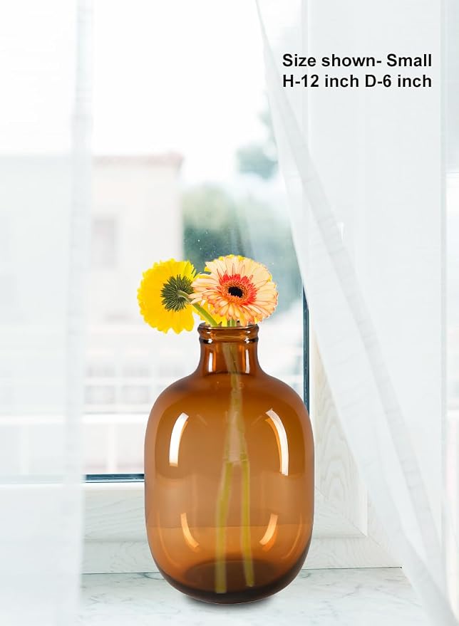 Serene Spaces Living Clear/Brown Tall Vase, Bottle Glass Vase, Elegant Home Decor for Fresh or Dried Flowers, Perfect for Living Rooms, Dining Areas, and Centerpieces (Small - Brown)