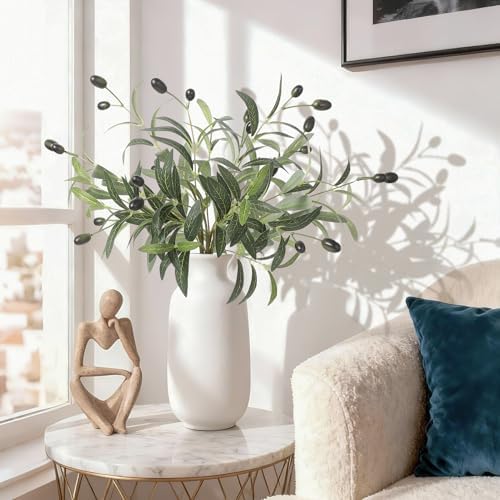 6Pcs 15.7" Artificial Olive Branches, Realistic Faux Plants Olive Leaves Stems for Vase Decor, Wedding Centerpieces, Farmhouse Home Party Decor