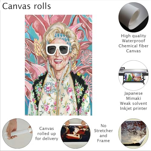 80s Artwork Fashion Golden Wall Art Girls Poster Betty White Poster For Woman Room Decor Rose Nylund With Sunglasses Canvas Prints (36"x24"-UnFrame) Pictures For Girl Dorm Wall Art Decor Gift