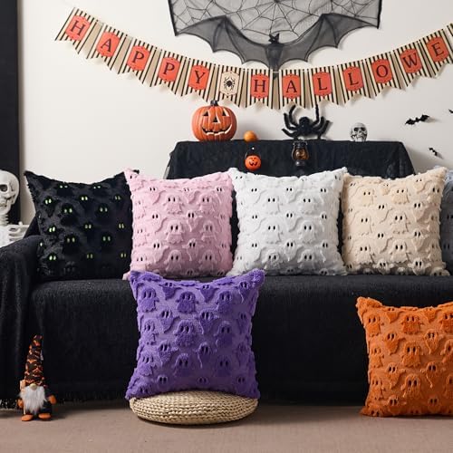 DFXSZ Halloween Pillow Covers 18x18 inch 2Pcs Black Ghost Halloween Decor