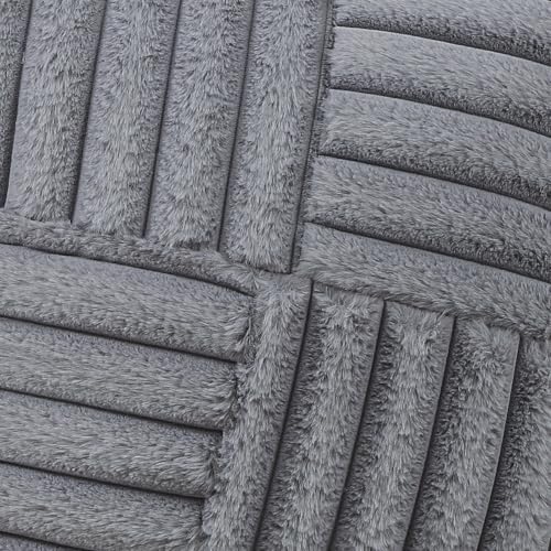 All Smiles Gray Faux Fur Decorative Throw Pillow Covers 22x22 Set of 2