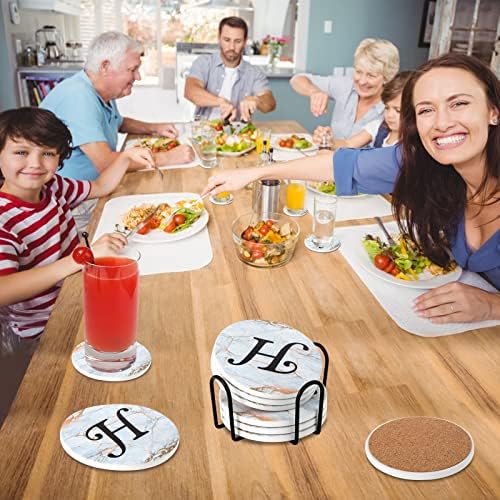 Monogrammed Coasters for Drinks Absorbents with Holder, Set of 6 Ceramic Drink Coasters for Coffee Table,Personalized Coasters Customizable with Name,Initial Letter Z