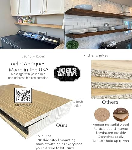 joelsantiques 42 Inch Floating Shelves for Wall -42x6x2 in - Unfinished Wood Shelf Design, Wooden Wall Shelves for Bathroom, Wall Mount for Bedroom & Kitchen Floating Storage Living Room