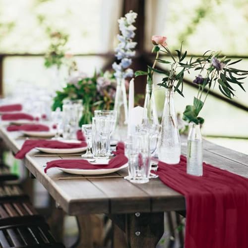 10 Pack Cheesecloth Table Runner 17 x 108 Inch, Burgundy