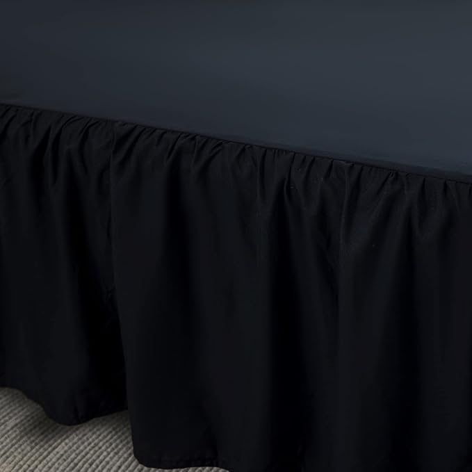 Bed Skirt Twin Size Ruffled Bed Skirt with Split Corners | 14 Inch Drop Dust Ruffle Bed Skirt with Platform - Black - Wrinkle Free, Fade & Shrink Resistant