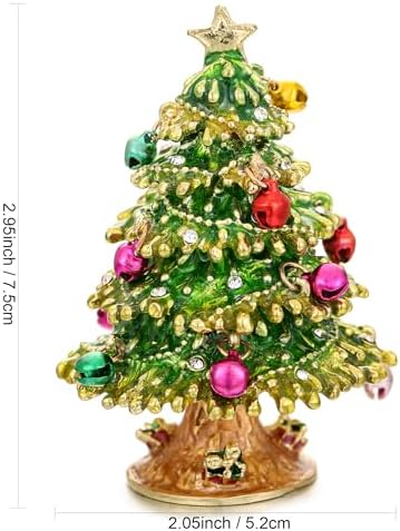 Hand Painted Christmas Trinket Box for Home Decor Accents, Enamel Hinged Jewelry Box for Bookshelf Office Table Desk Decor, Classical Figurine Collectible Keepsake Sculptures (Green Christmas Tree)