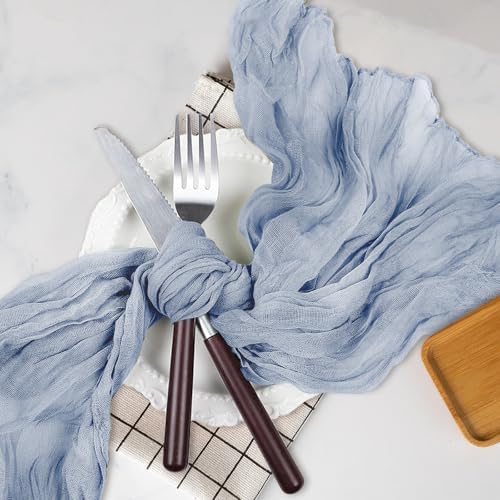 Le courant 12pcs 10Ft Cheesecloth Table Runner, Rustic Boho Gauze Cheese Cloth Runner Table Runner for Weddings Bridal Baby Shower Birthday Holiday Parties Home Decor, Dusty Blue
