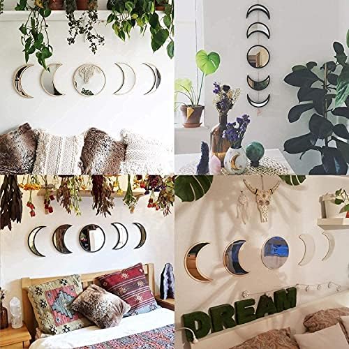 MAXROCK Scandinavian Natural Decor Acrylic Moonphase Mirrors, Moon Phase Mirror Set, Bohemian Wall Decoration for Living Room Bedroom（Not Actual Mirror)