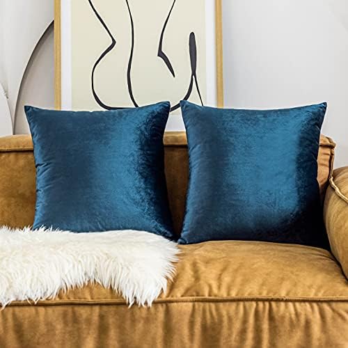 Home Brilliant Navy Blue Pillow Covers Decorations Velvet Soft Modern Accent Pillowcases for Bedding Room Inside Teenboy Babyboy, Set of 2, 18inch(45x45cm), Dark Blue