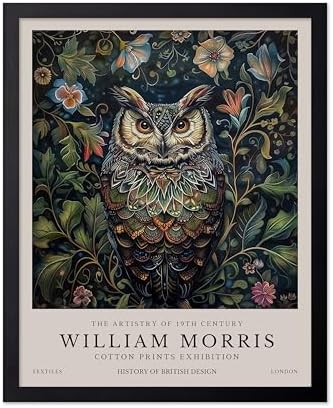 Poster Master William Morris Poster - Owl Print - Bird Art - Botanical Art - Flower Design - Exhibition Artwork - Animal Illustration - Floral Illustration - Aesthetic Design - Office or Bedroom Decor - 11x14 Black Framed