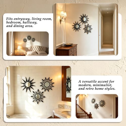 Starburst Wall Decor Mirrors As Room Accents Decorative Hanging Mirror | Wall Mirror For Great Indoor Housewarming Gift Ideas Option, Metal Black Sunburst Circle Mirrors 3 pieces