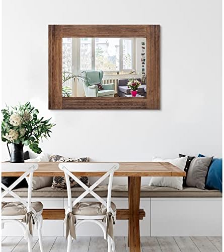 Rustic Mirror Wooden Rectangular Antique Wall Mirror Frame Decor Farmhouse Bedroom Dresser Bedroom Entryway Mirror Large Brown 26"x18"