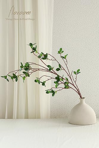 Floroom 4 pcs Artificial Eucalyptus Green Branches 44.3 Inch, Faux Greenery Plant Stems Ficus Twigs Fake Tree Branches for Vase Home Decorations